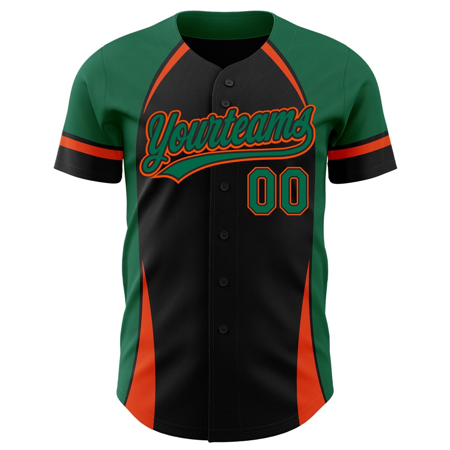 Custom Black Kelly Green-Orange 3D Pattern Design Curve Solid Authentic Baseball Jersey baseball jersey product view 2