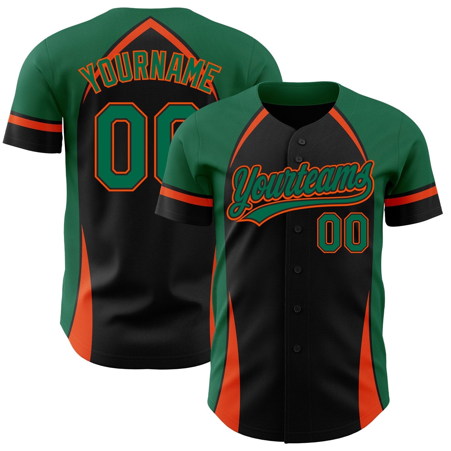 Custom Black Kelly Green-Orange 3D Pattern Design Curve Solid Authentic Baseball Jersey baseball jersey product view 1