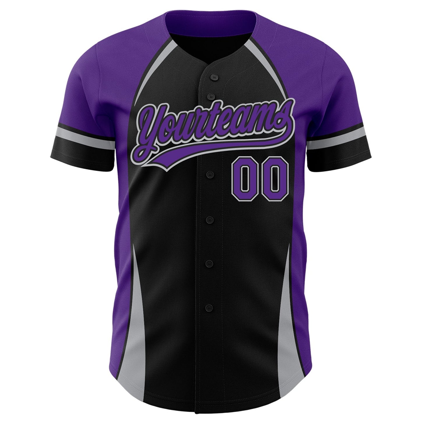 Custom Black Purple-Gray 3D Pattern Design Curve Solid Authentic Baseball Jersey baseball jersey product view 2