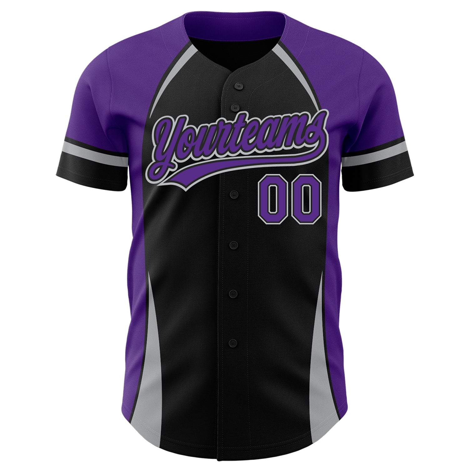 Custom Black Purple-Gray 3D Pattern Design Curve Solid Authentic Baseball Jersey baseball jersey product view 2