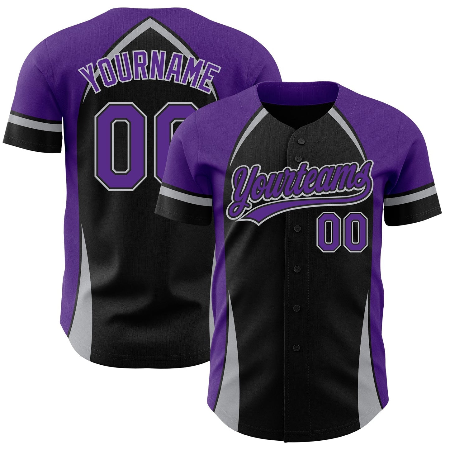 Custom Black Purple-Gray 3D Pattern Design Curve Solid Authentic Baseball Jersey baseball jersey product view 1