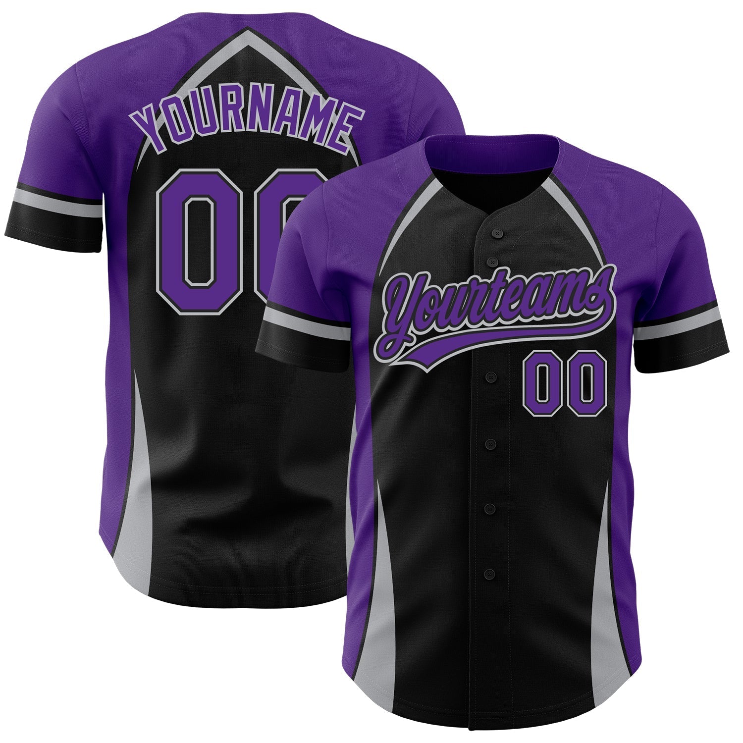 Custom Black Purple-Gray 3D Pattern Design Curve Solid Authentic Baseball Jersey baseball jersey product view 1