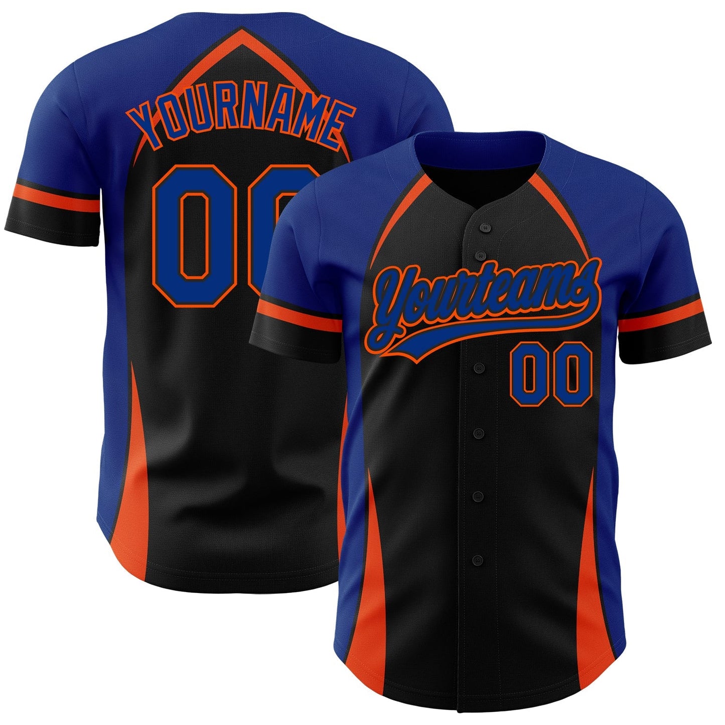Custom Black Royal-Orange 3D Pattern Design Curve Solid Authentic Baseball Jersey baseball jersey product view 1