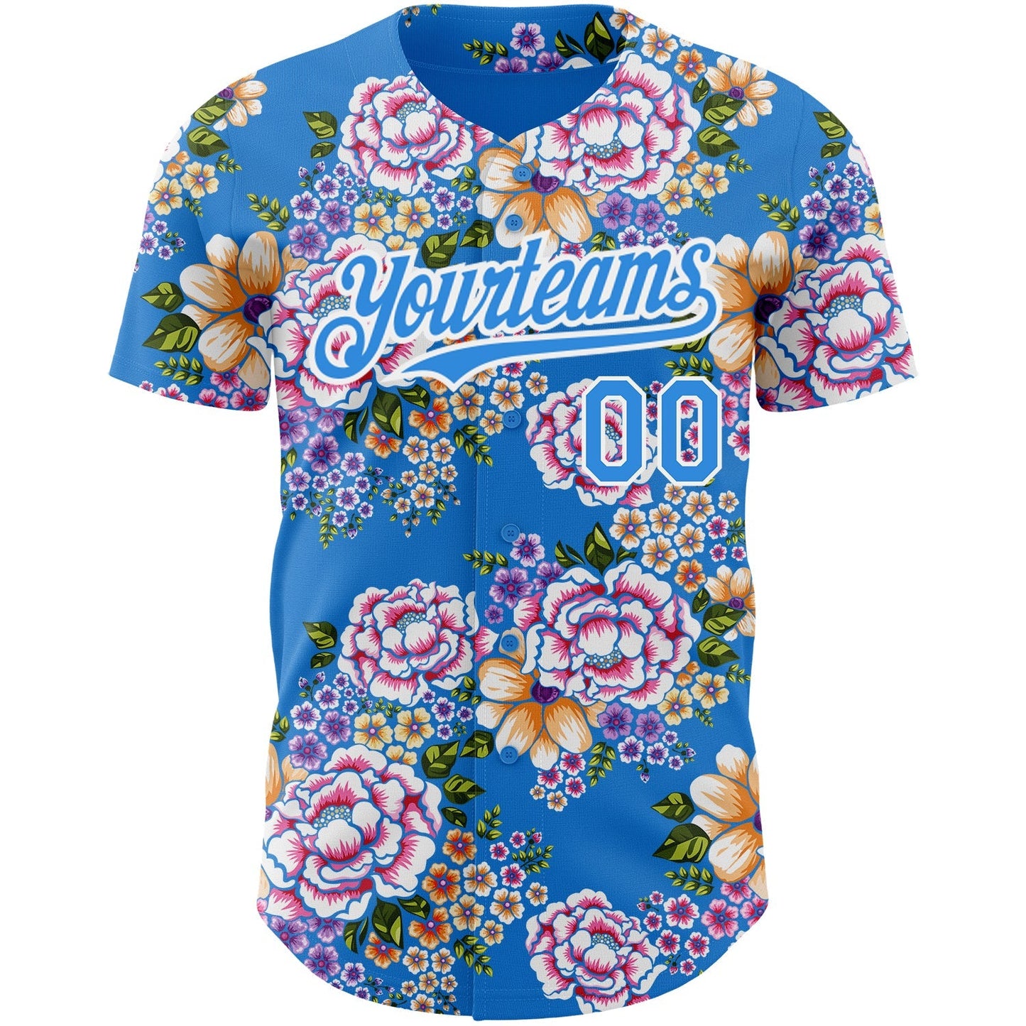 Custom Electric Blue White 3D Pattern Design Northeast China Big Flower Authentic Baseball Jersey baseball jersey product view 2