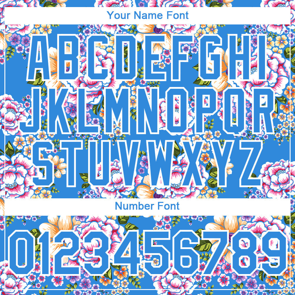 Custom Electric Blue White 3D Pattern Design Northeast China Big Flower Authentic Baseball Jersey baseball jersey product view 5