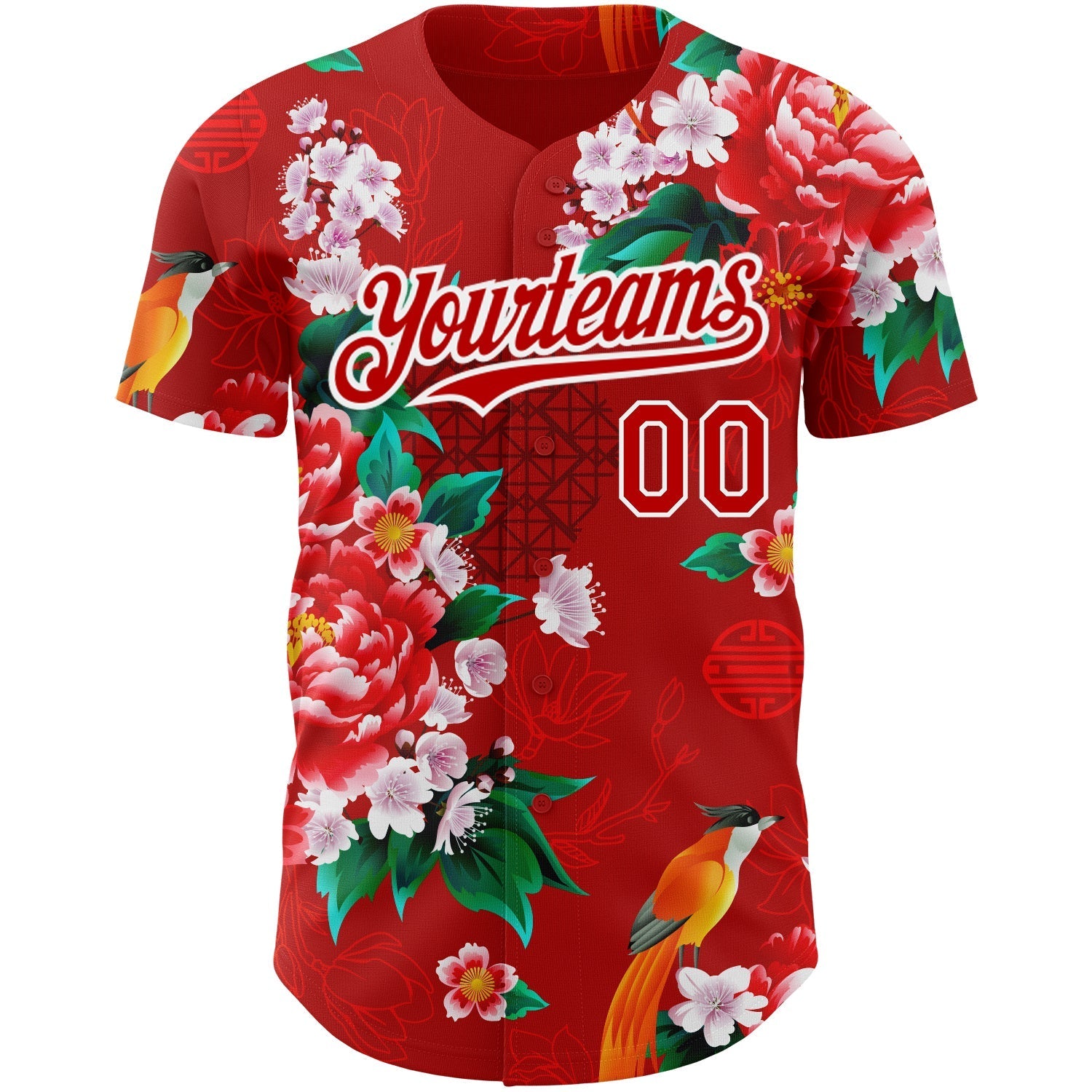 Custom Red White 3D Pattern Design Northeast China Big Flower Authentic Baseball Jersey baseball jersey product view 2