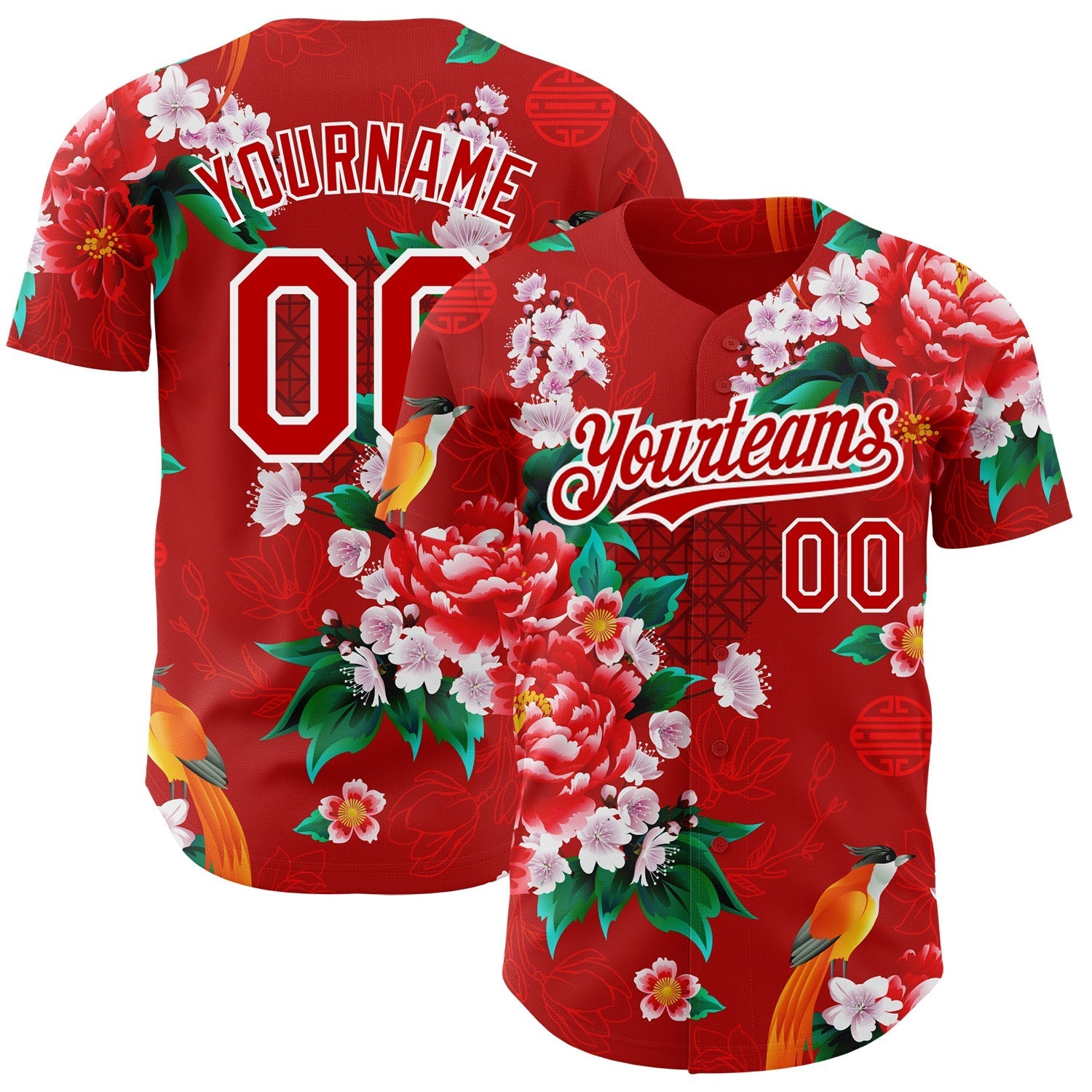 Custom Red White 3D Pattern Design Northeast China Big Flower Authentic Baseball Jersey baseball jersey product view 1