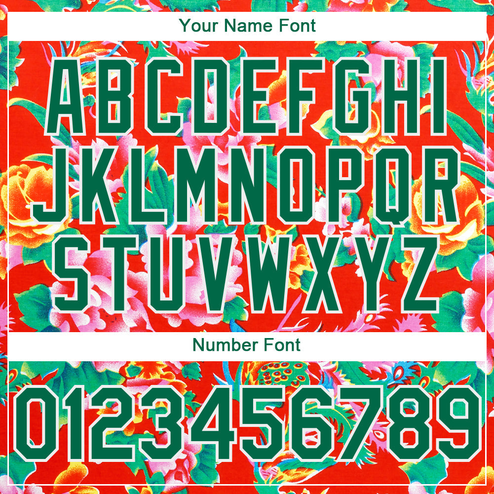 Custom Red Kelly Green-White 3D Pattern Design Northeast China Big Flower Authentic Baseball Jersey baseball jersey product view 5