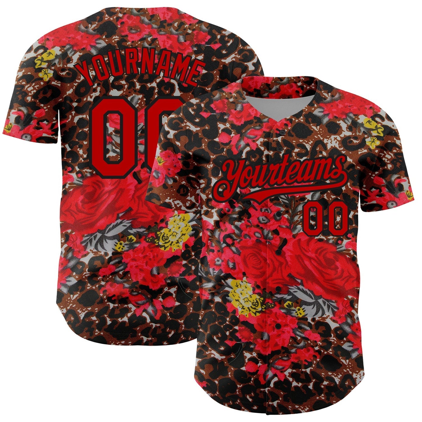 Custom Black Red 3D Pattern Design Northeast China Big Flower And Leopard Print Authentic Baseball Jersey baseball jersey product view 1