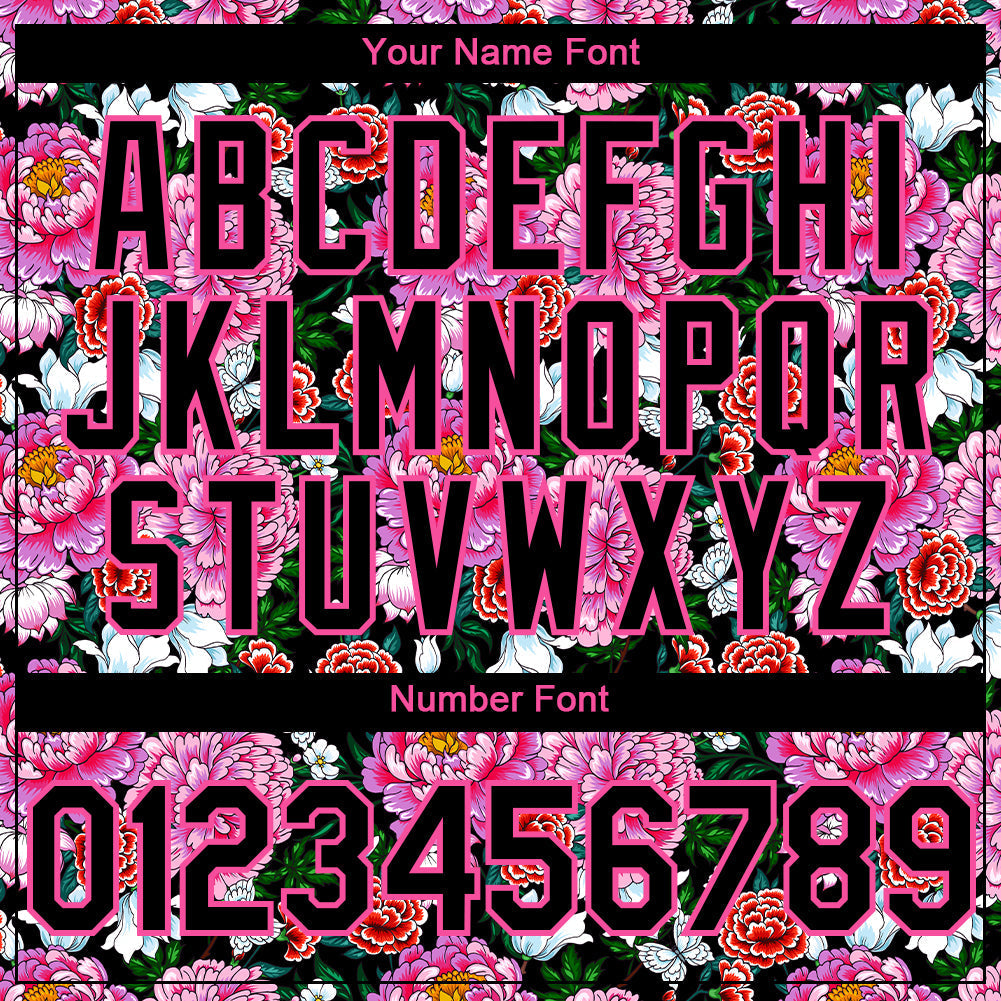 Custom Pink Black 3D Pattern Design Northeast China Big Flower Authentic Baseball Jersey baseball jersey product view 5
