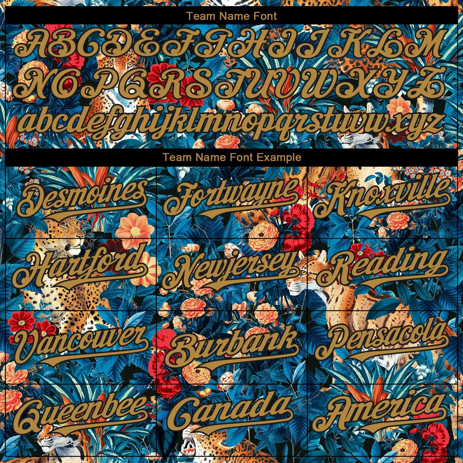 Custom Royal Old Gold-Black 3D Pattern Design Northeast China Big Flower And Leopard Authentic Baseball Jersey baseball jersey product view 4