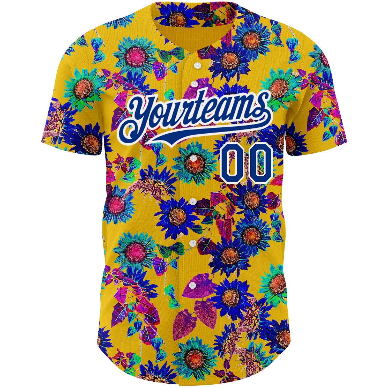 Custom Yellow Royal-White 3D Pattern Design Northeast China Big Flower Authentic Baseball Jersey baseball jersey product view 2