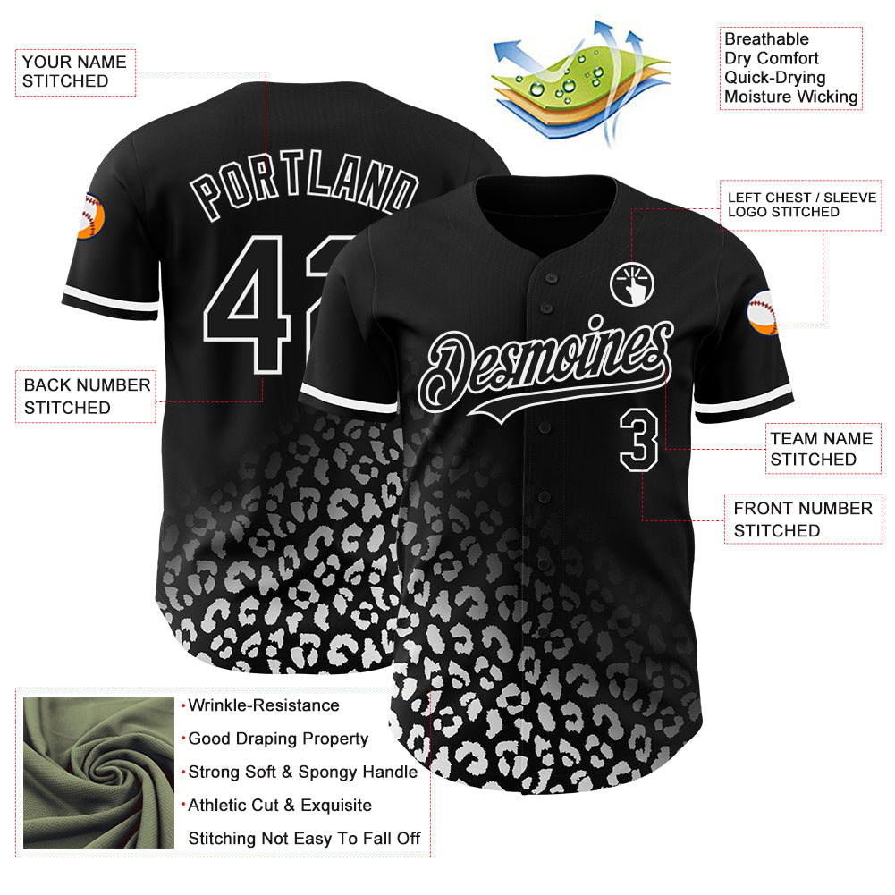 Custom Black White 3D Pattern Design Leopard Print Fade Fashion Authentic Baseball Jersey baseball jersey product view 3