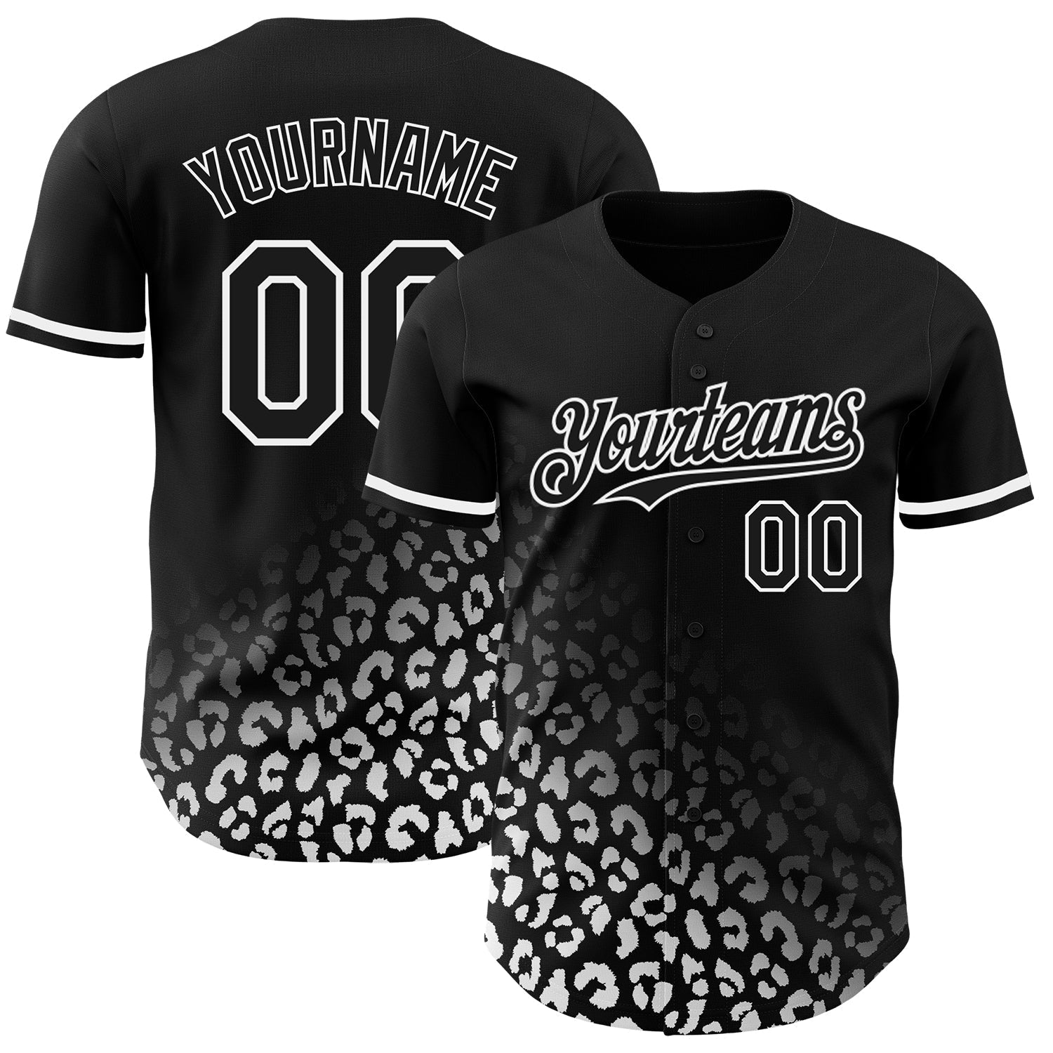 Custom Black White 3D Pattern Design Leopard Print Fade Fashion Authentic Baseball Jersey baseball jersey product view 1