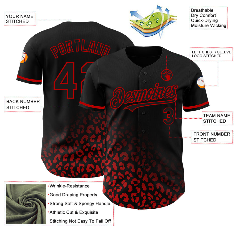 Custom Black Red 3D Pattern Design Leopard Print Fade Fashion Authentic Baseball Jersey baseball jersey product view 3