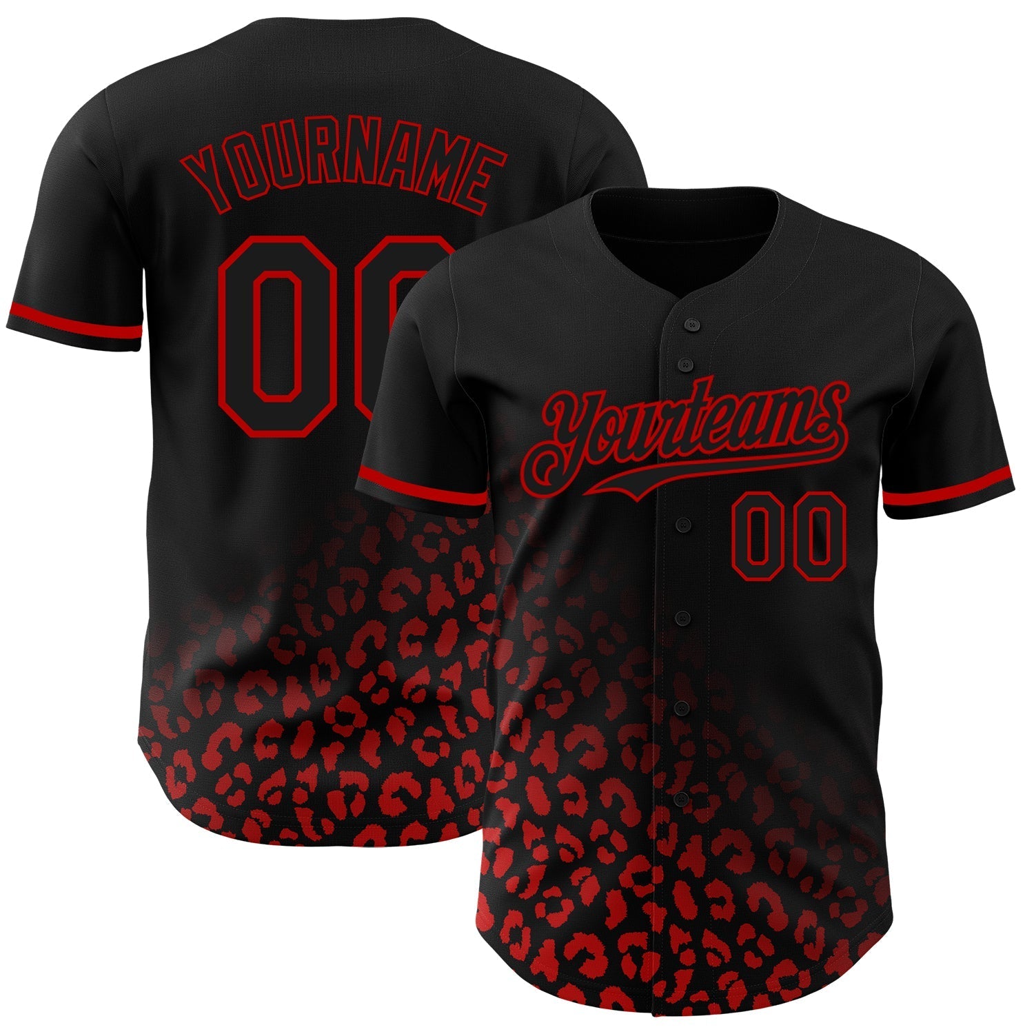 Custom Black Red 3D Pattern Design Leopard Print Fade Fashion Authentic Baseball Jersey baseball jersey product view 1