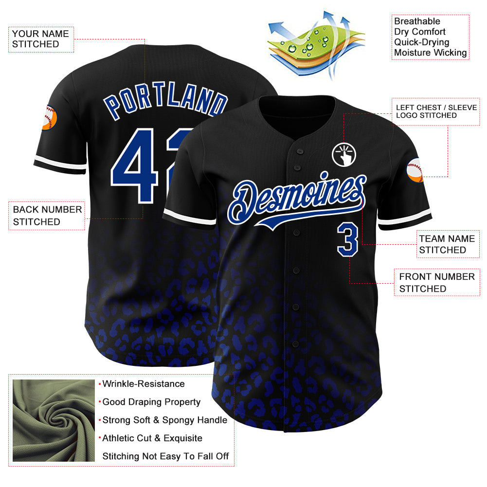 Custom Black Royal-White 3D Pattern Design Leopard Print Fade Fashion Authentic Baseball Jersey baseball jersey product view 3