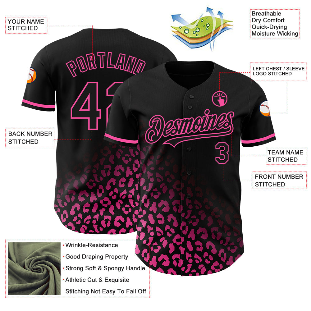 Custom Black Pink 3D Pattern Design Leopard Print Fade Fashion Authentic Baseball Jersey baseball jersey product view 3