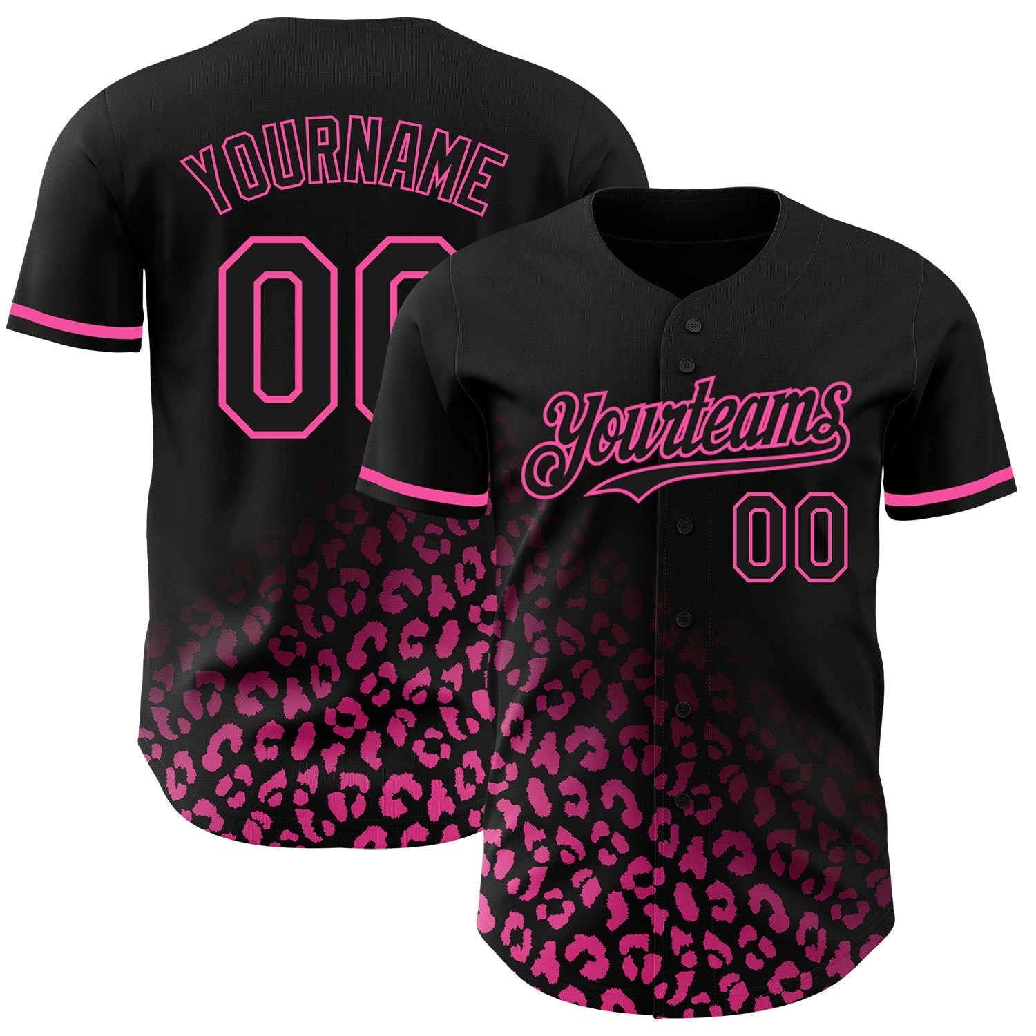 Custom Black Pink 3D Pattern Design Leopard Print Fade Fashion Authentic Baseball Jersey baseball jersey product view 1