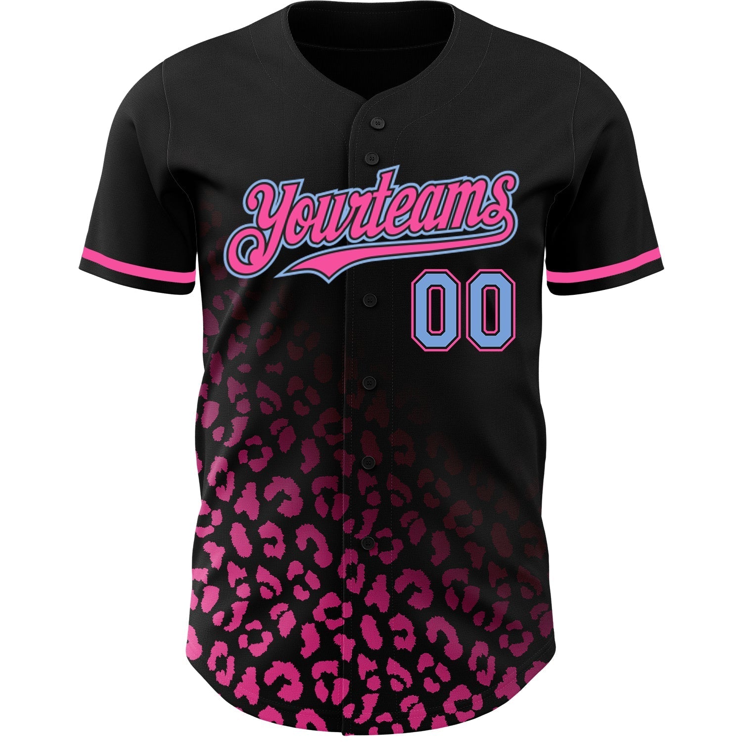 Custom Black Light Blue-Pink 3D Pattern Design Leopard Print Fade Fashion Authentic Baseball Jersey baseball jersey product view 2