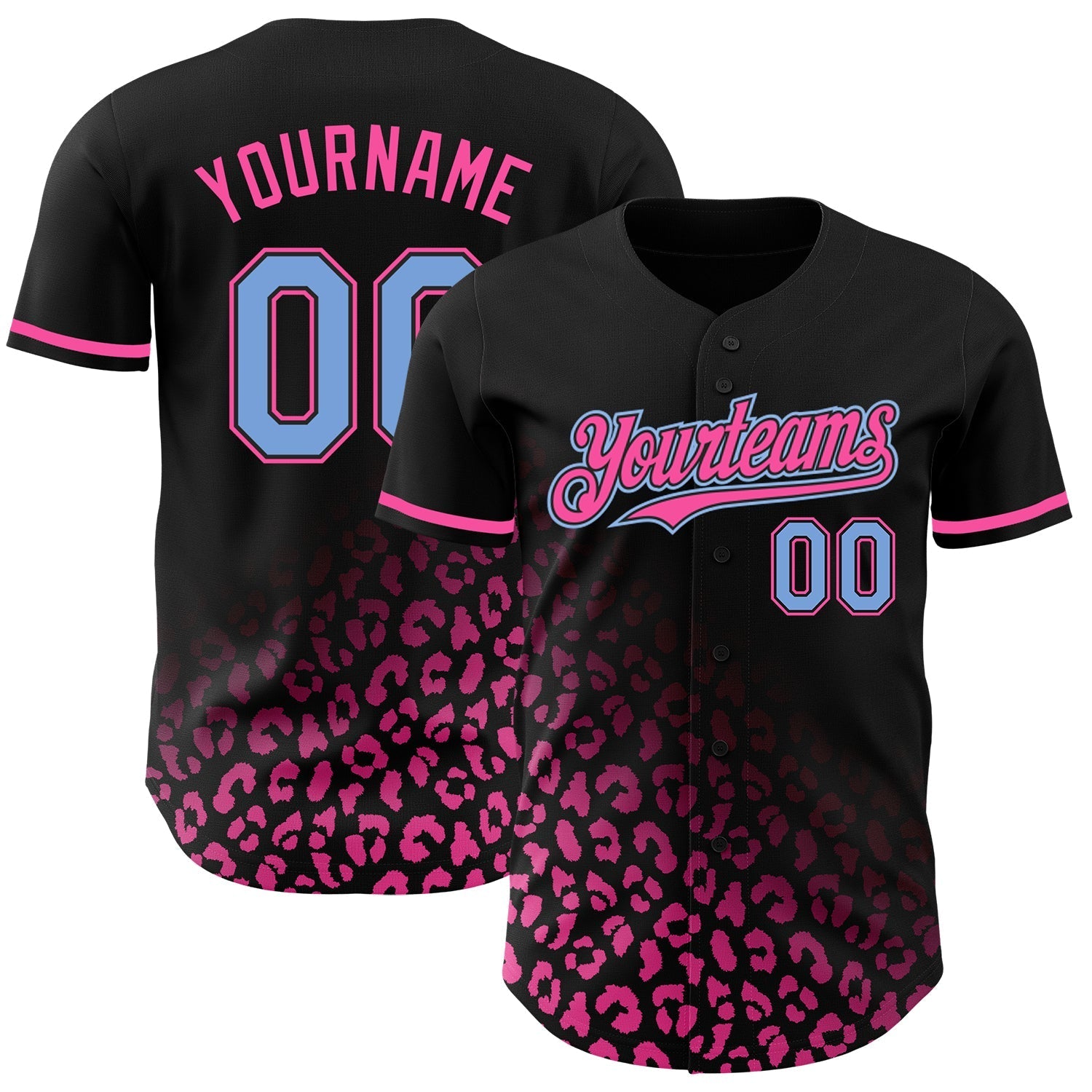 Custom Black Light Blue-Pink 3D Pattern Design Leopard Print Fade Fashion Authentic Baseball Jersey baseball jersey product view 1