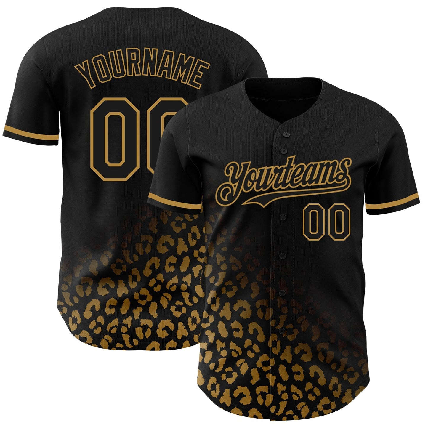 Custom Black Old Gold 3D Pattern Design Leopard Print Fade Fashion Authentic Baseball Jersey baseball jersey product view 1