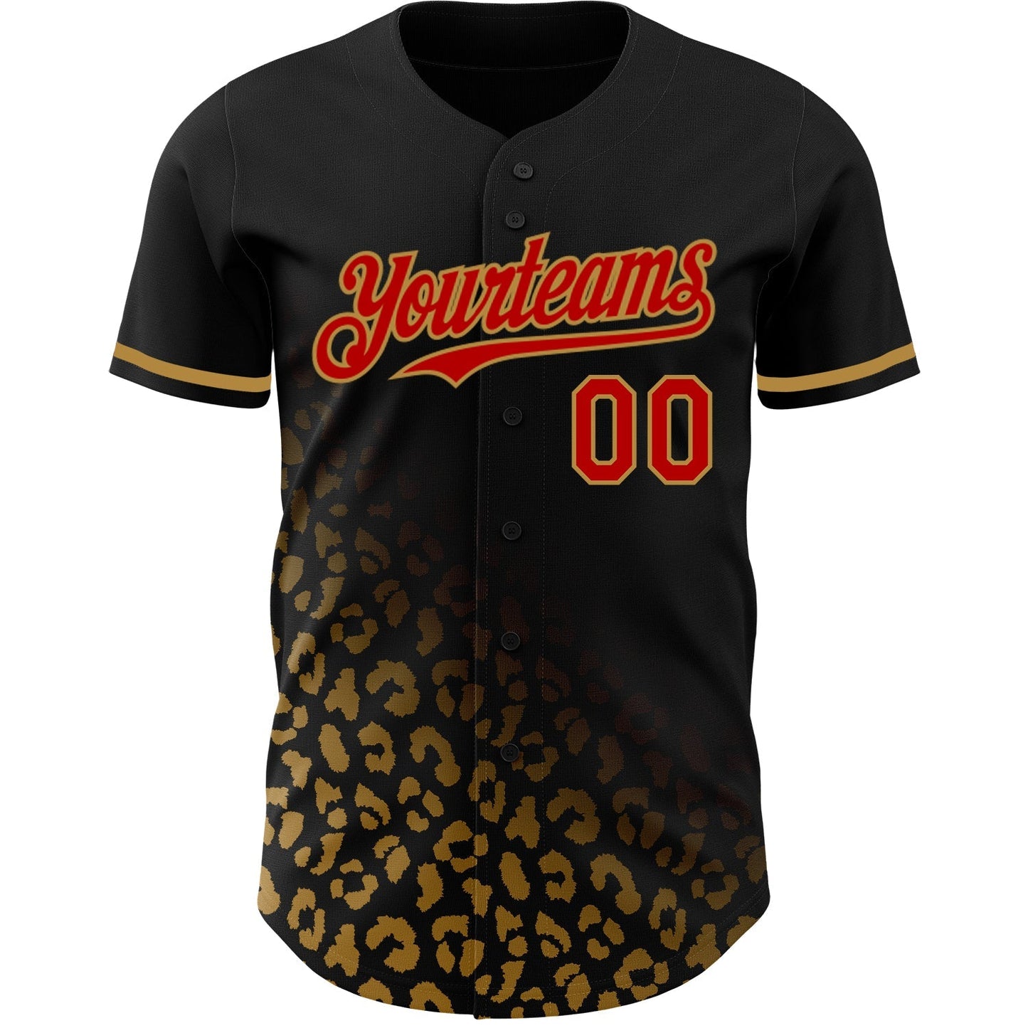 Custom Black Red-Old Gold 3D Pattern Design Leopard Print Fade Fashion Authentic Baseball Jersey baseball jersey product view 2