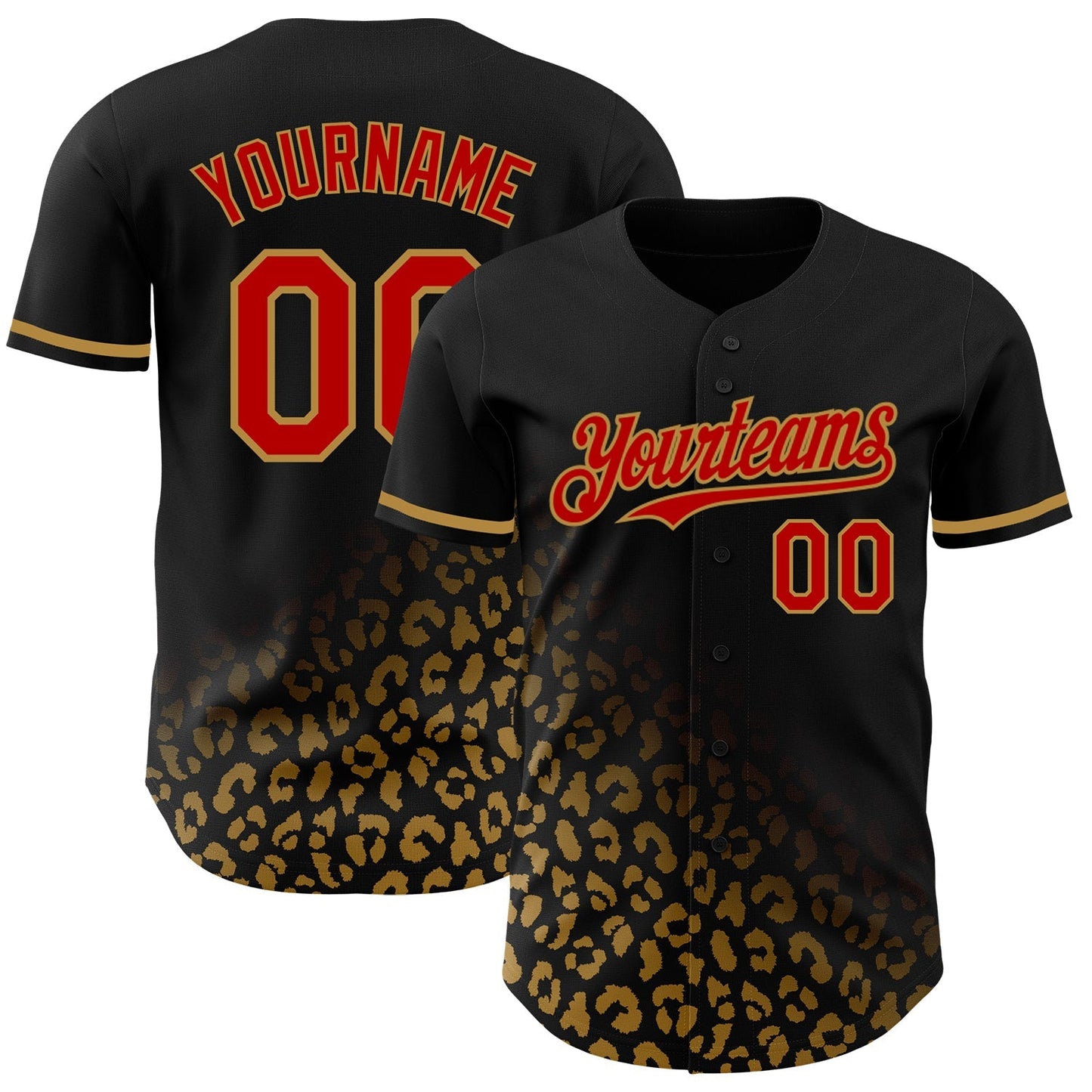 Custom Black Red-Old Gold 3D Pattern Design Leopard Print Fade Fashion Authentic Baseball Jersey baseball jersey product view 1