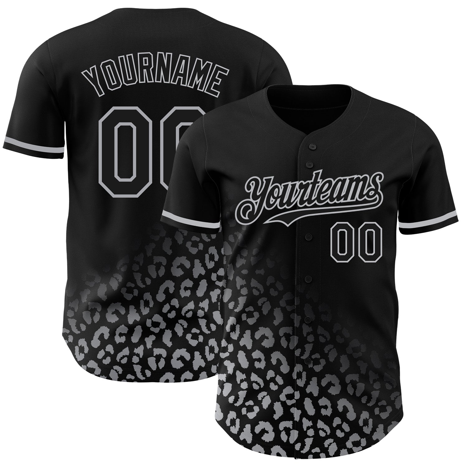 Custom Black Gray 3D Pattern Design Leopard Print Fade Fashion Authentic Baseball Jersey baseball jersey product view 1