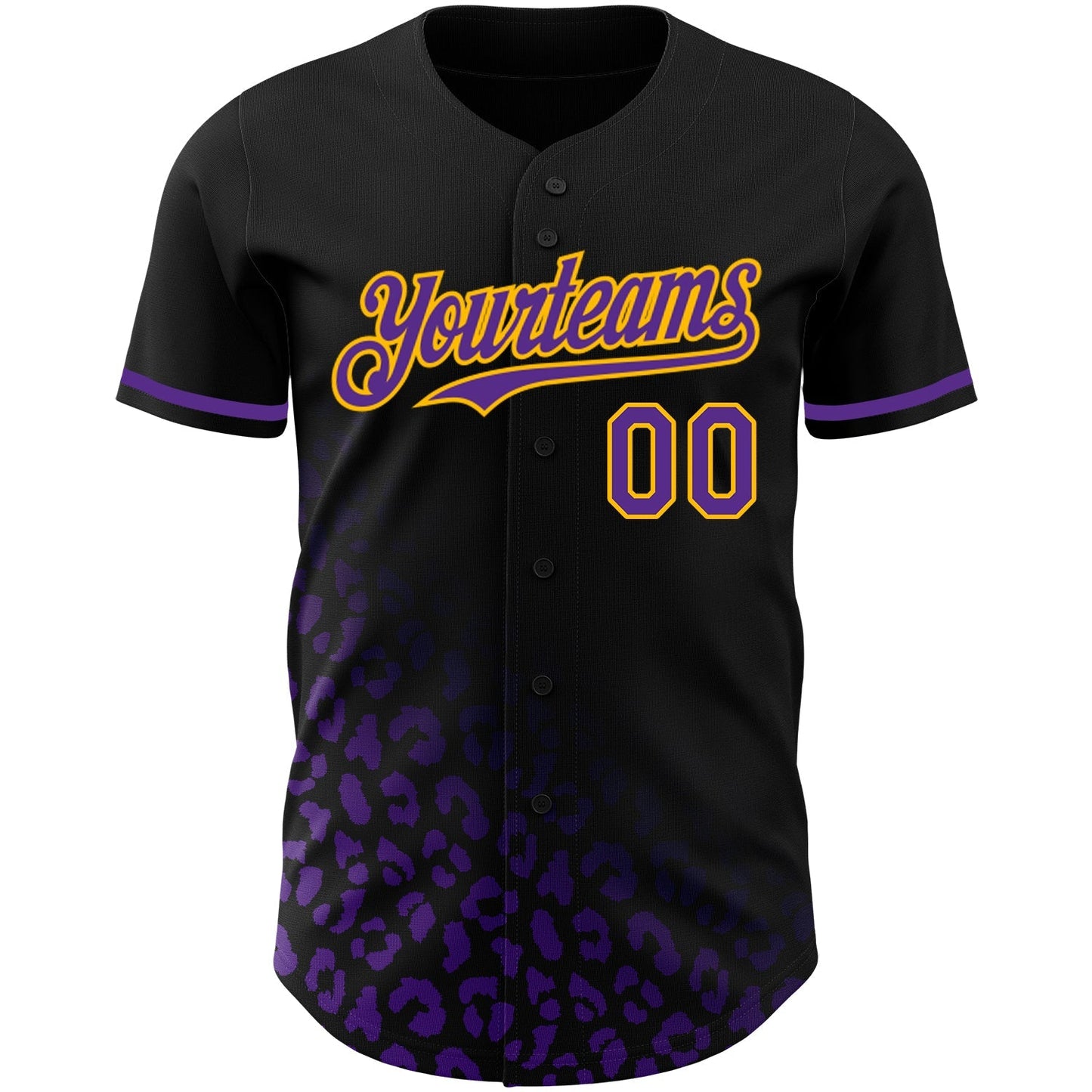 Custom Black Purple-Gold 3D Pattern Design Leopard Print Fade Fashion Authentic Baseball Jersey baseball jersey product view 2