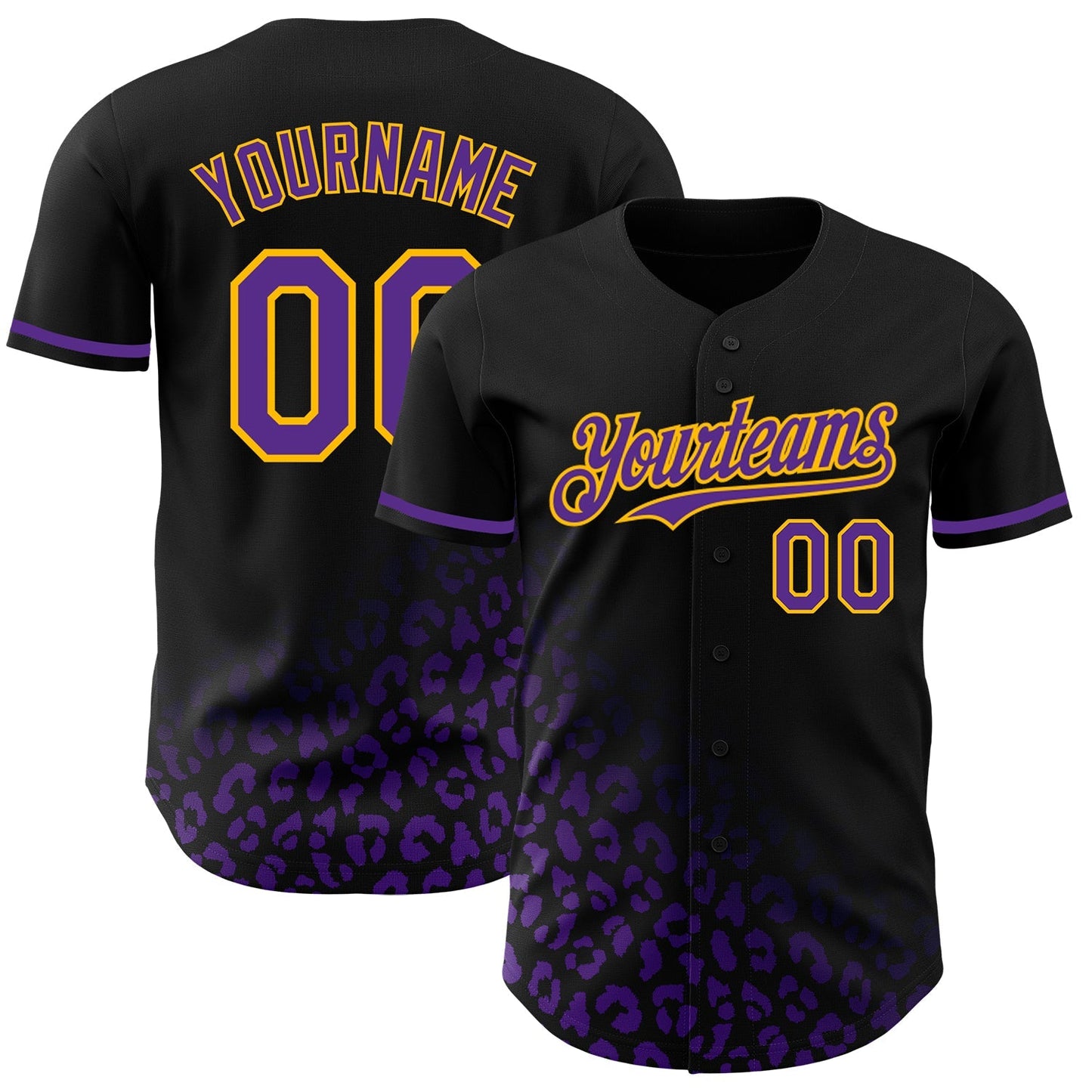 Custom Black Purple-Gold 3D Pattern Design Leopard Print Fade Fashion Authentic Baseball Jersey baseball jersey product view 1