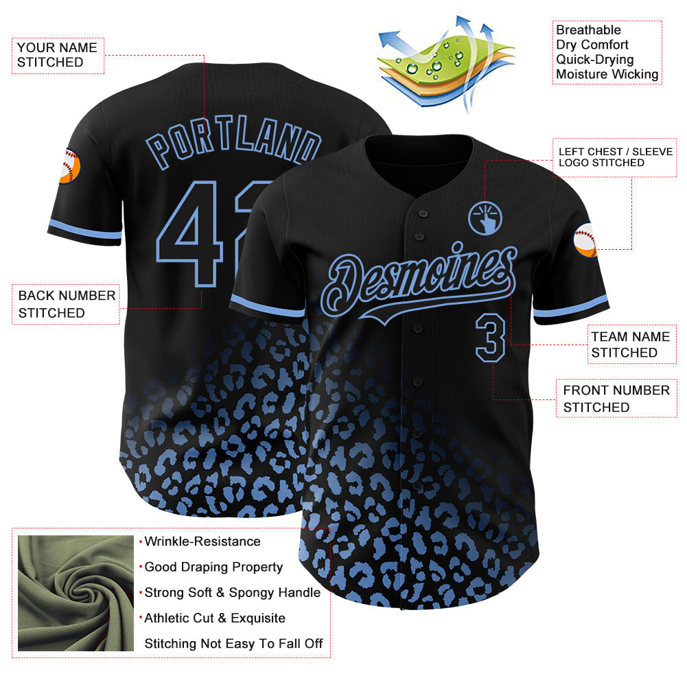 Custom Black Light Blue 3D Pattern Design Leopard Print Fade Fashion Authentic Baseball Jersey baseball jersey product view 3