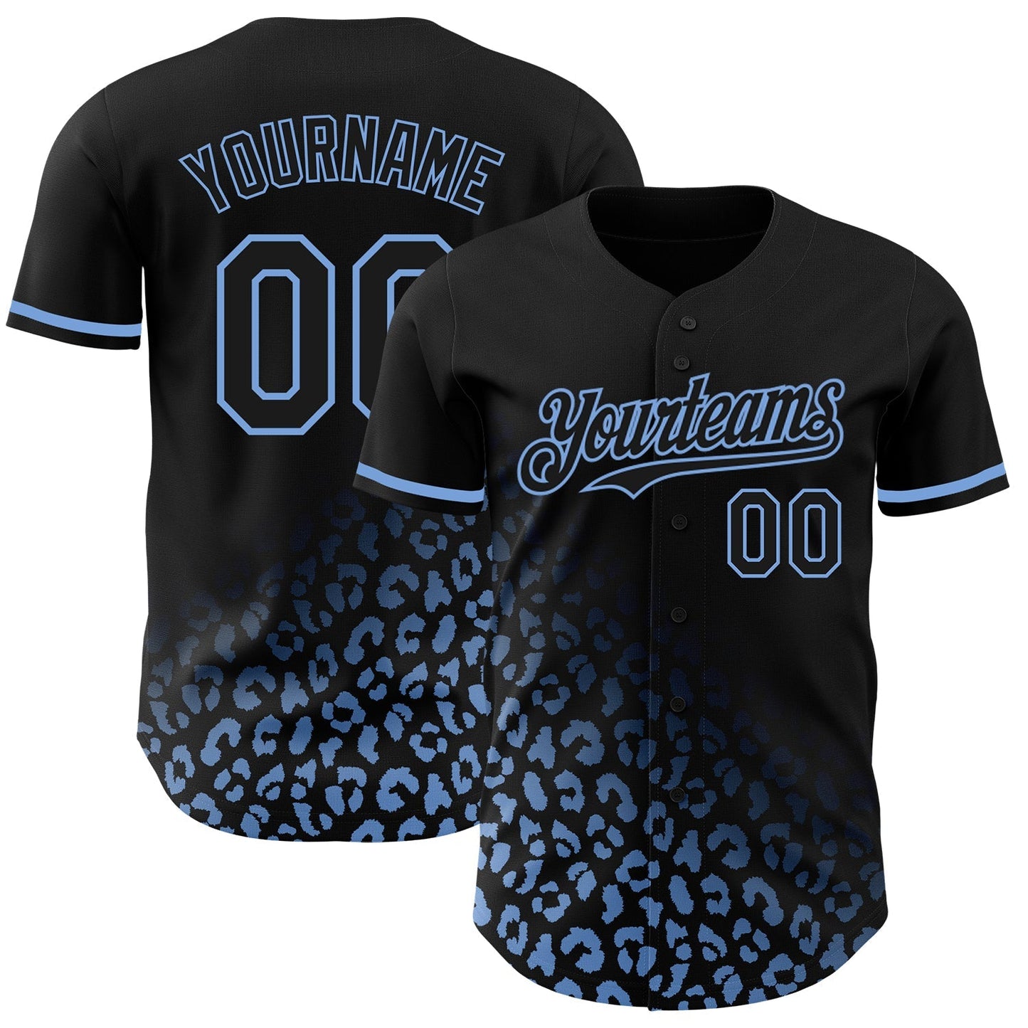 Custom Black Light Blue 3D Pattern Design Leopard Print Fade Fashion Authentic Baseball Jersey baseball jersey product view 1