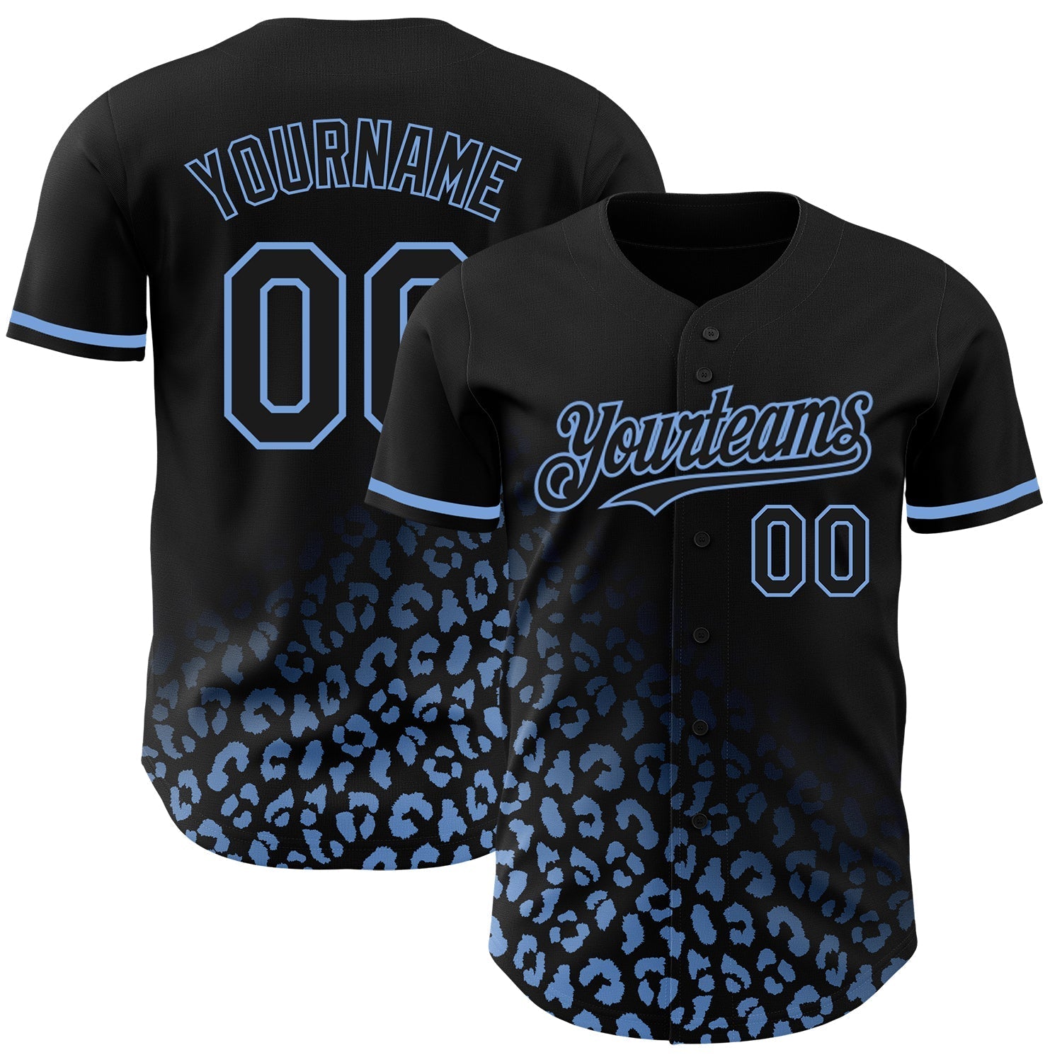 Custom Black Light Blue 3D Pattern Design Leopard Print Fade Fashion Authentic Baseball Jersey baseball jersey product view 1