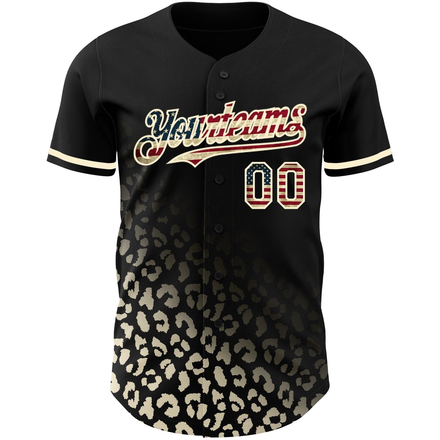 Custom Black Vintage USA Flag-Cream 3D Pattern Design Leopard Print Fade Fashion Authentic Baseball Jersey baseball jersey product view 2