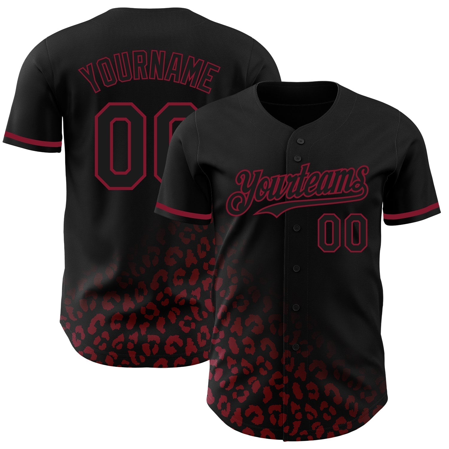 Custom Black Crimson 3D Pattern Design Leopard Print Fade Fashion Authentic Baseball Jersey baseball jersey product view 1