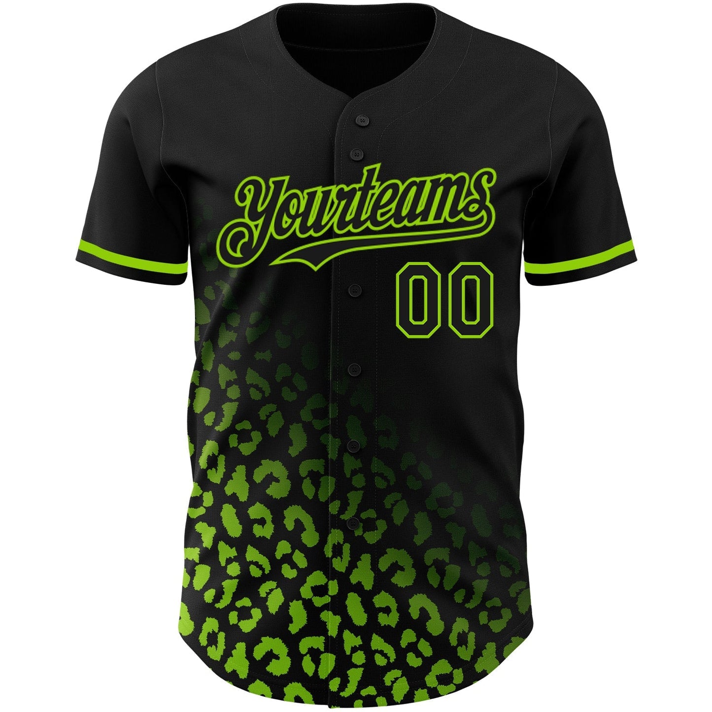 Custom Black Neon Green 3D Pattern Design Leopard Print Fade Fashion Authentic Baseball Jersey baseball jersey product view 2