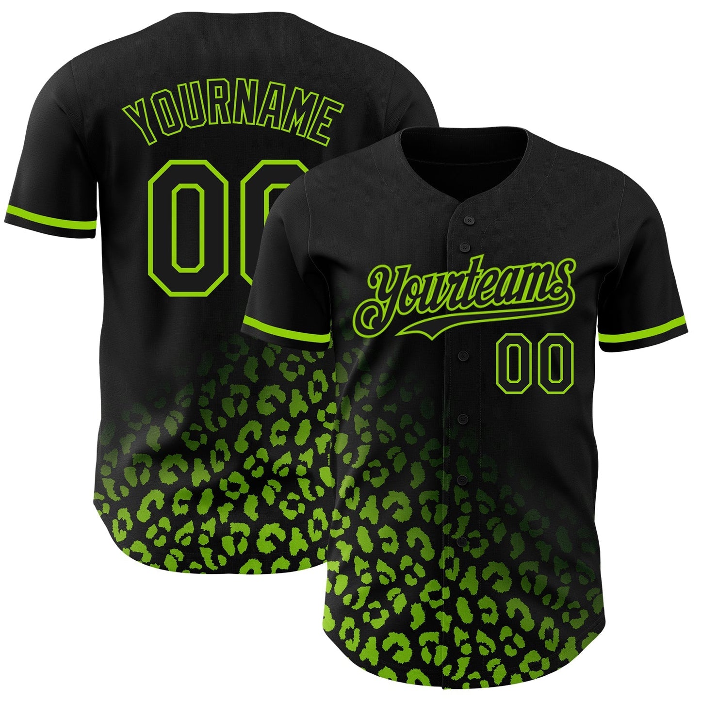 Custom Black Neon Green 3D Pattern Design Leopard Print Fade Fashion Authentic Baseball Jersey baseball jersey product view 1