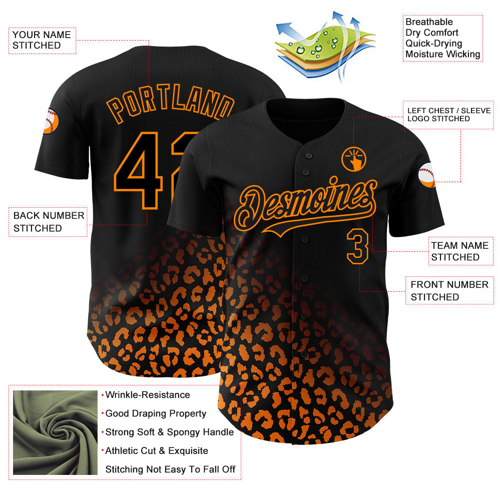 Custom Black Bay Orange 3D Pattern Design Leopard Print Fade Fashion Authentic Baseball Jersey baseball jersey product view 3