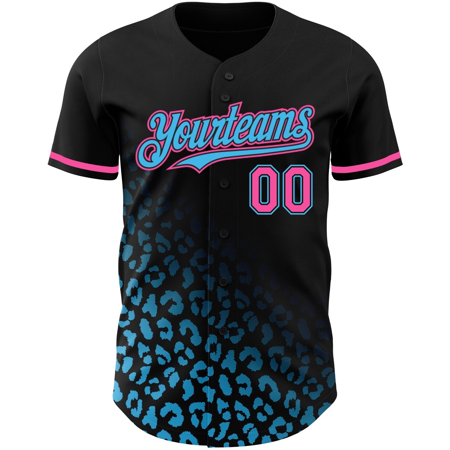 Custom Black Pink-Sky Blue 3D Pattern Design Leopard Print Fade Fashion Authentic Baseball Jersey baseball jersey product view 2