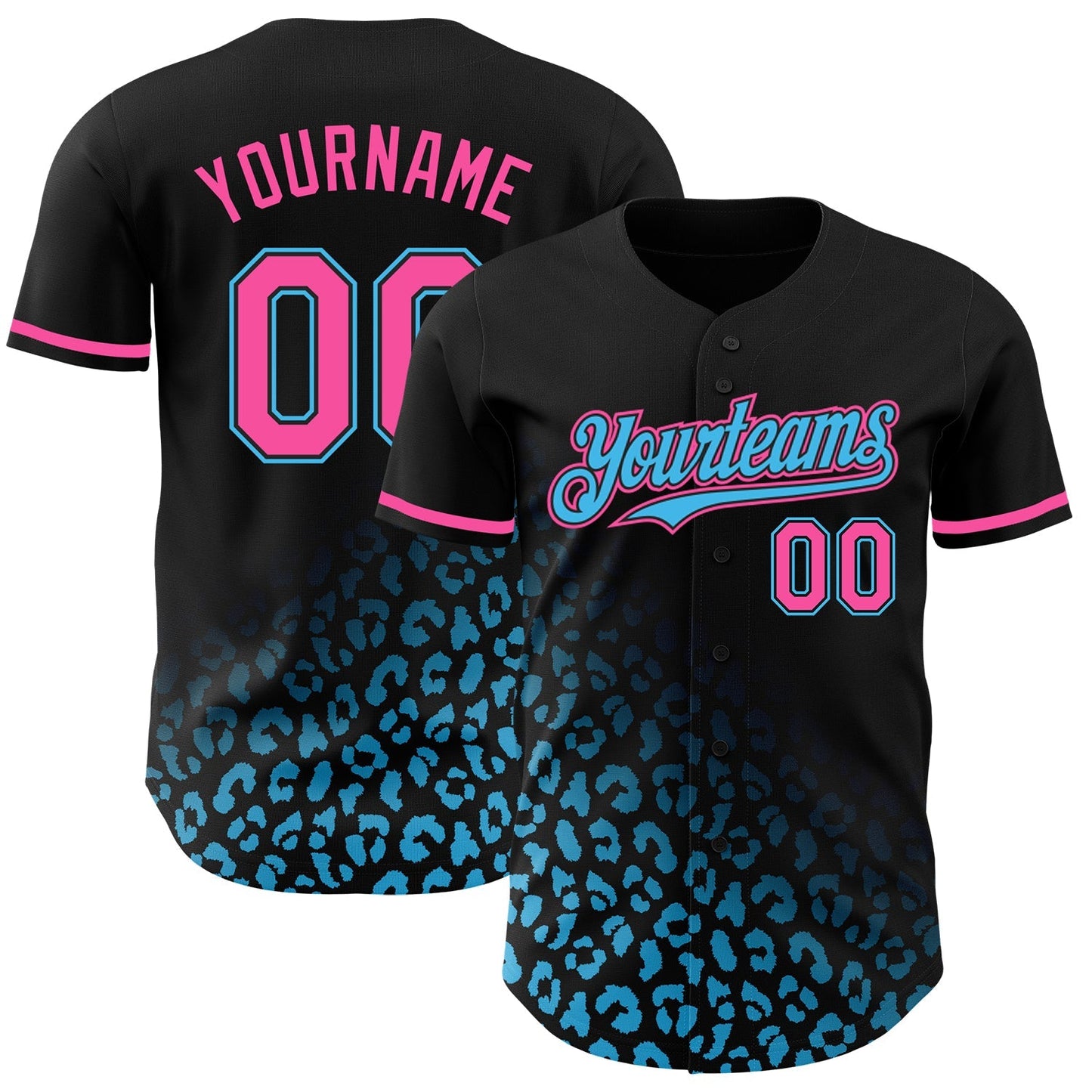 Custom Black Pink-Sky Blue 3D Pattern Design Leopard Print Fade Fashion Authentic Baseball Jersey baseball jersey product view 1
