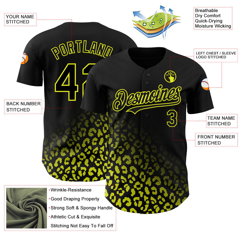 Custom Black Neon Yellow 3D Pattern Design Leopard Print Fade Fashion Authentic Baseball Jersey baseball jersey product view 3