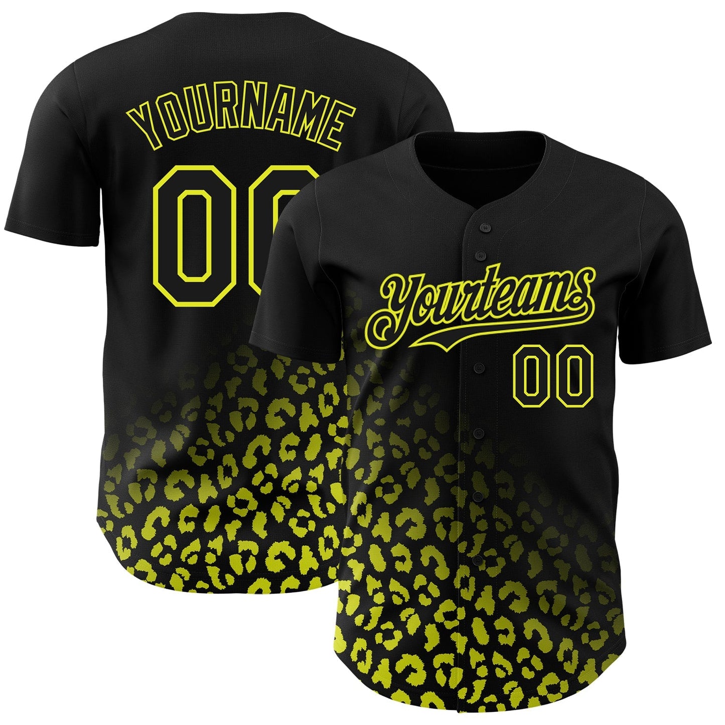 Custom Black Neon Yellow 3D Pattern Design Leopard Print Fade Fashion Authentic Baseball Jersey baseball jersey product view 1