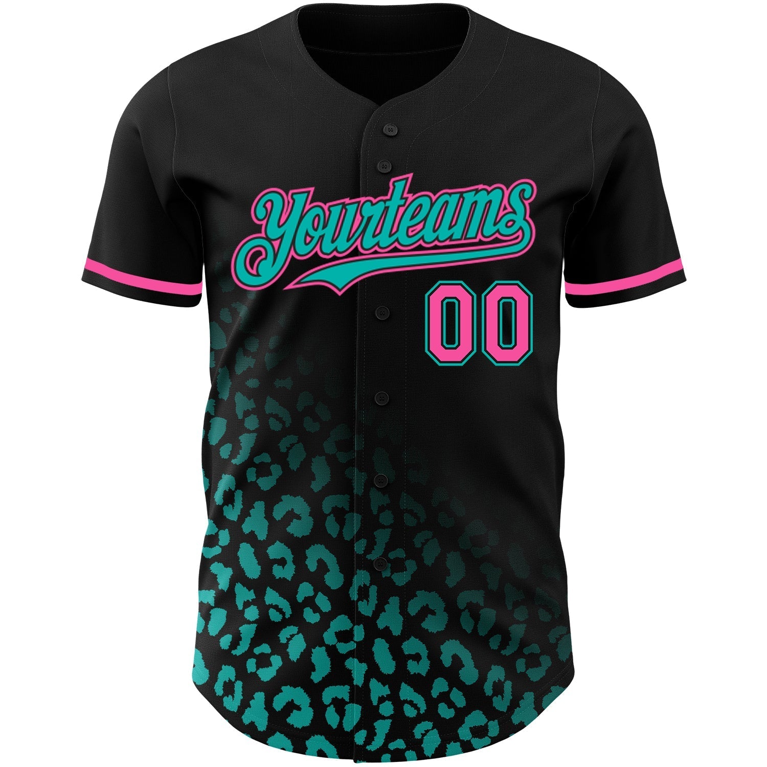 Custom Black Pink-Aqua 3D Pattern Design Leopard Print Fade Fashion Authentic Baseball Jersey baseball jersey product view 2
