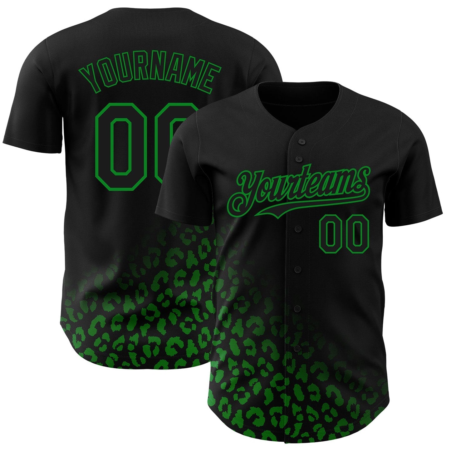Custom Black Grass Green 3D Pattern Design Leopard Print Fade Fashion Authentic Baseball Jersey baseball jersey product view 1