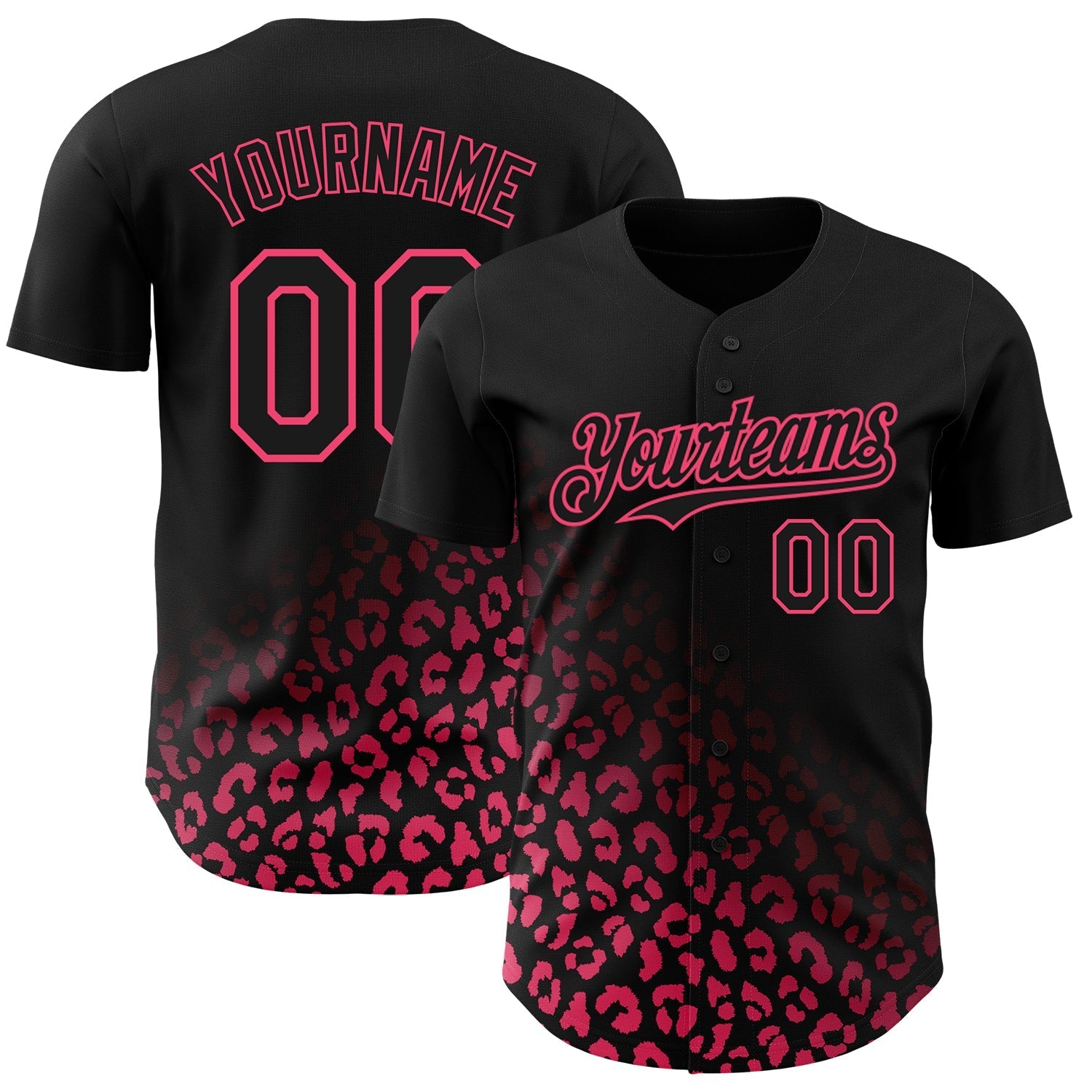 Custom Black Neon Pink 3D Pattern Design Leopard Print Fade Fashion Authentic Baseball Jersey baseball jersey product view 1