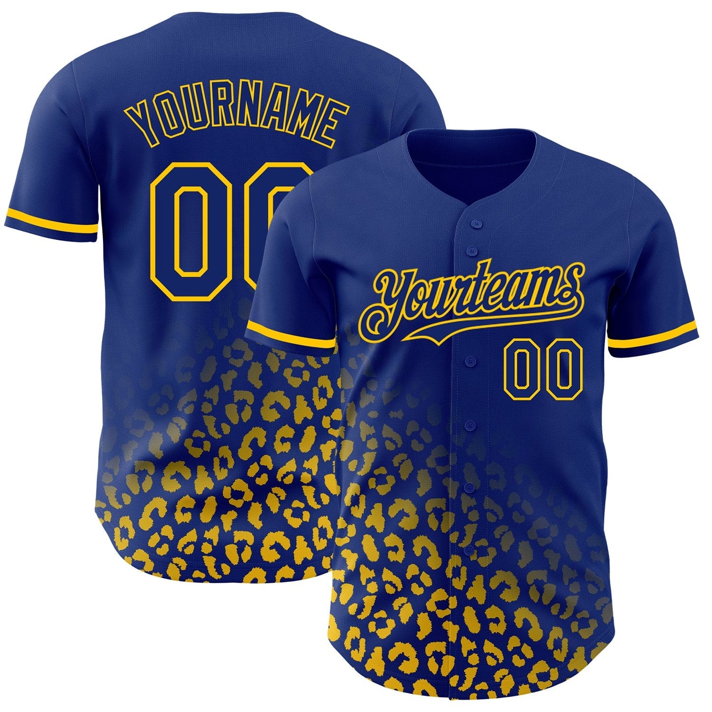 Custom Royal Yellow 3D Pattern Design Leopard Print Fade Fashion Authentic Baseball Jersey baseball jersey product view 1