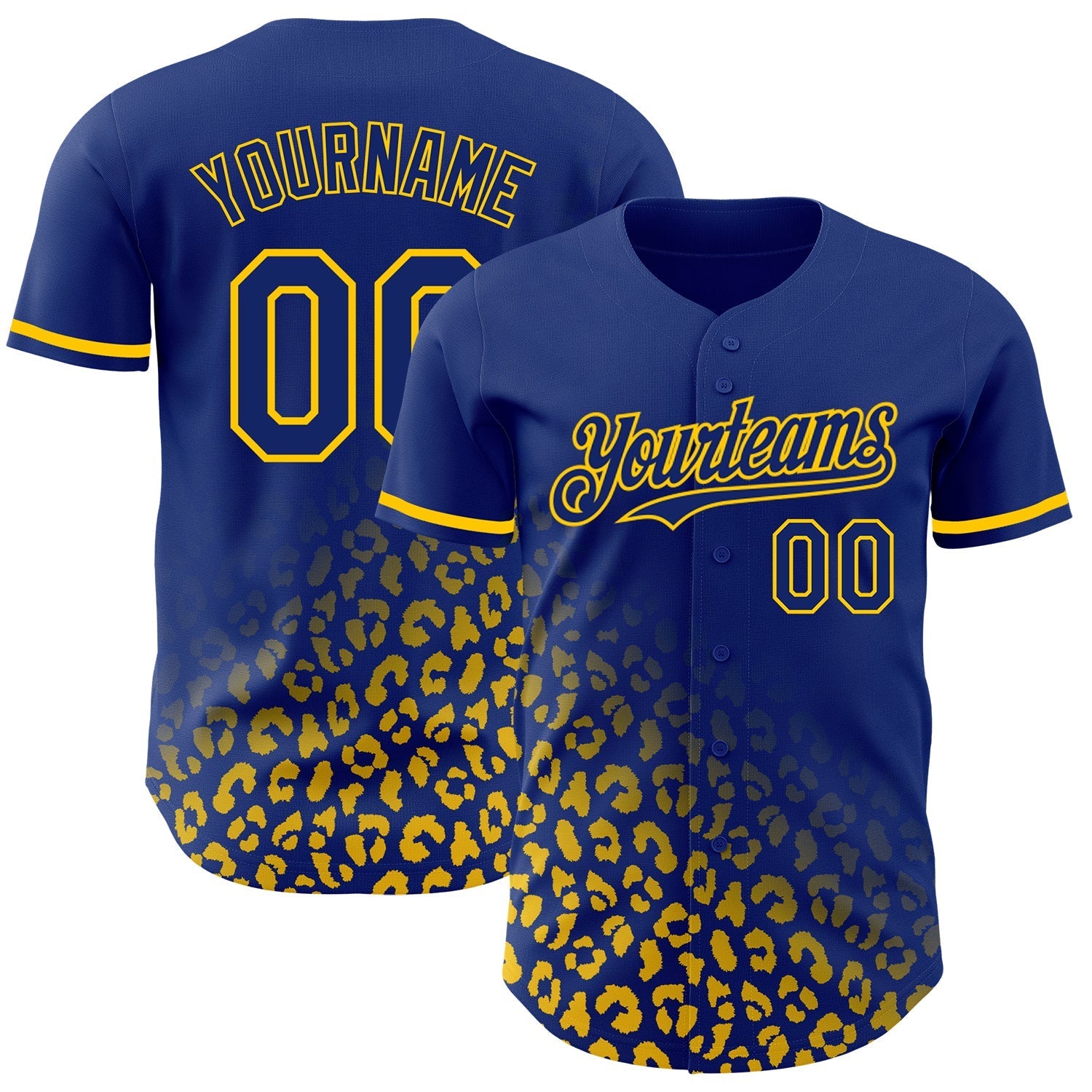 Custom Royal Yellow 3D Pattern Design Leopard Print Fade Fashion Authentic Baseball Jersey baseball jersey product view 1