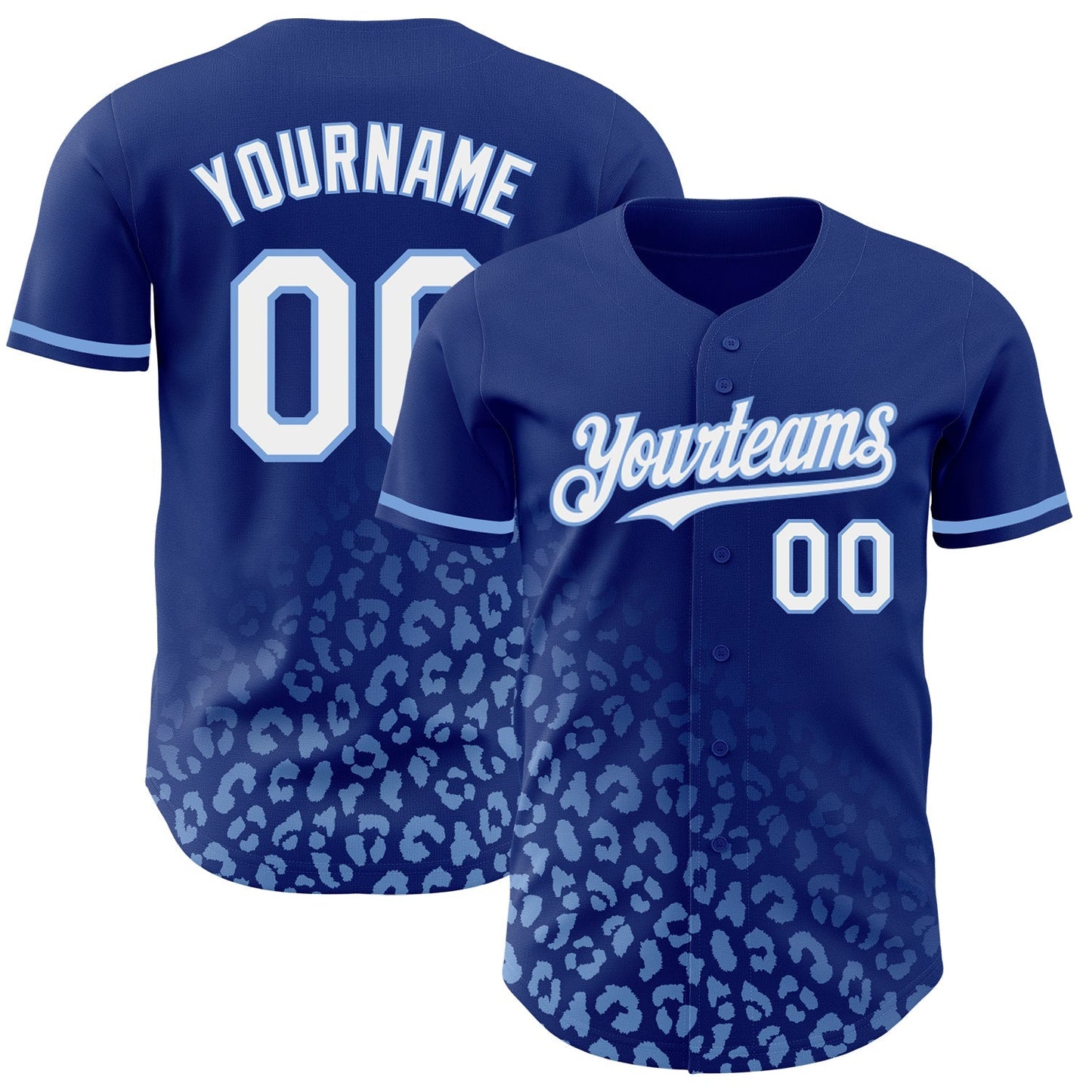 Custom Royal White-Light Blue 3D Pattern Design Leopard Print Fade Fashion Authentic Baseball Jersey baseball jersey product view 1