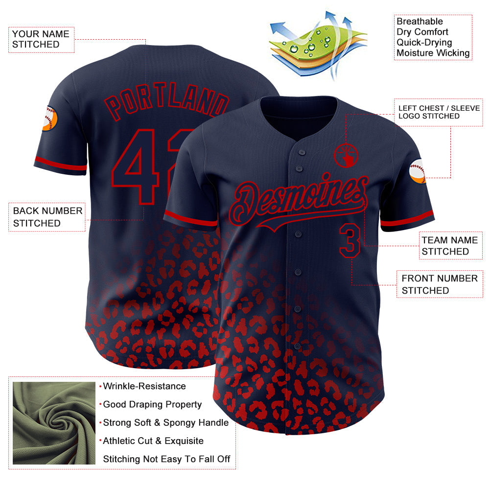 Custom Navy Red 3D Pattern Design Leopard Print Fade Fashion Authentic Baseball Jersey baseball jersey product view 3